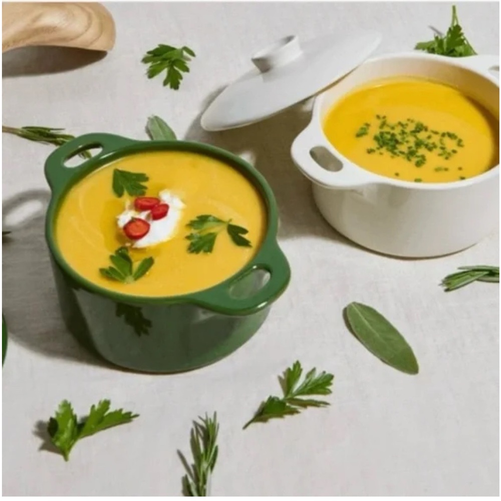 Green and White Ceramic Soup Bowls Set